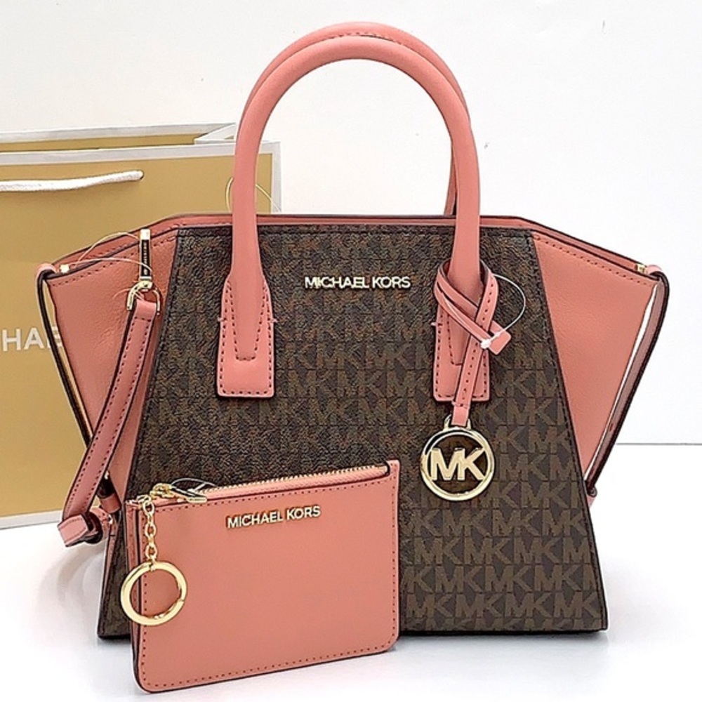 Michael Kors Avril Small Logo Top-Zip Satchel and Small Wallet Coinpouch Set